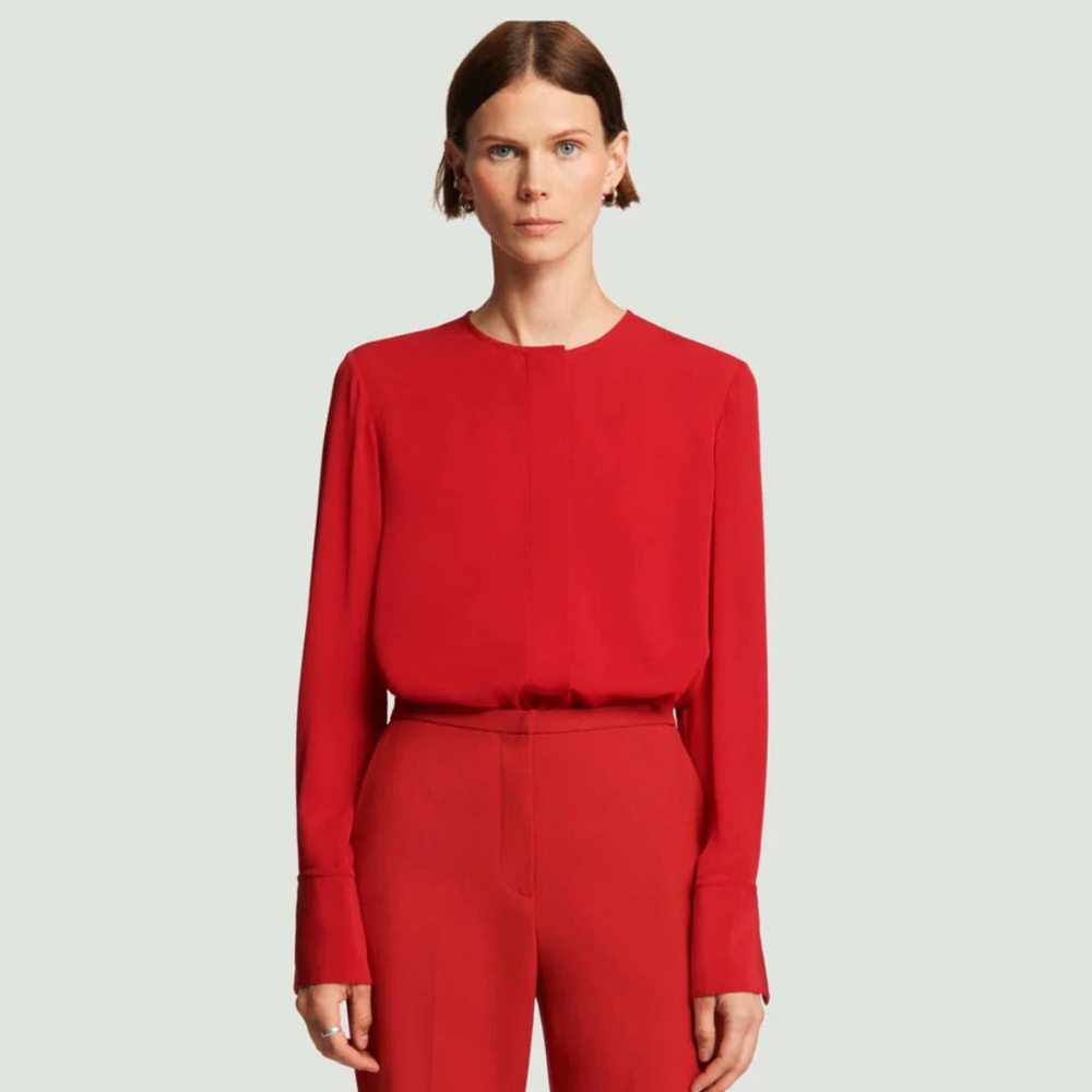 ARGENT Collarless Blouse in Silk Double Georgette